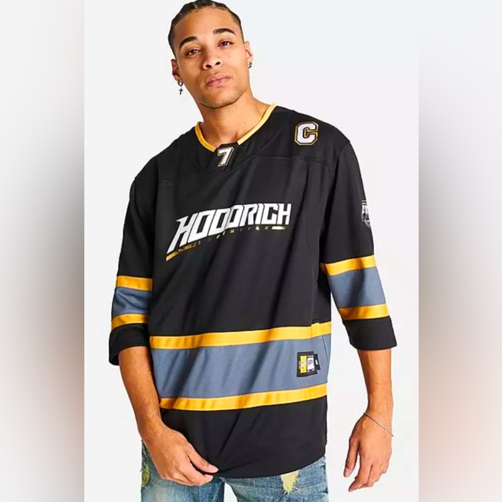 Men's Hoodrich OG Rush Hockey Jersey Black Gold - RARE - NLA XL